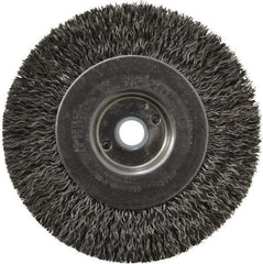 Weiler - 4" OD, 1/2" Arbor Hole, Crimped Steel Wheel Brush - 1/2" Face Width, 7/8" Trim Length, 0.014" Filament Diam, 12,500 RPM - Exact Industrial Supply