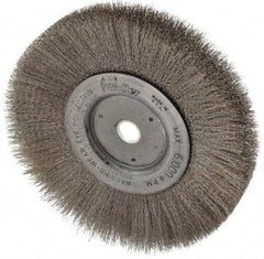 Weiler - 6" OD, 5/8" Arbor Hole, Crimped Stainless Steel Wheel Brush - 3/4" Face Width, 1-7/16" Trim Length, 0.006" Filament Diam, 6,000 RPM - Exact Industrial Supply