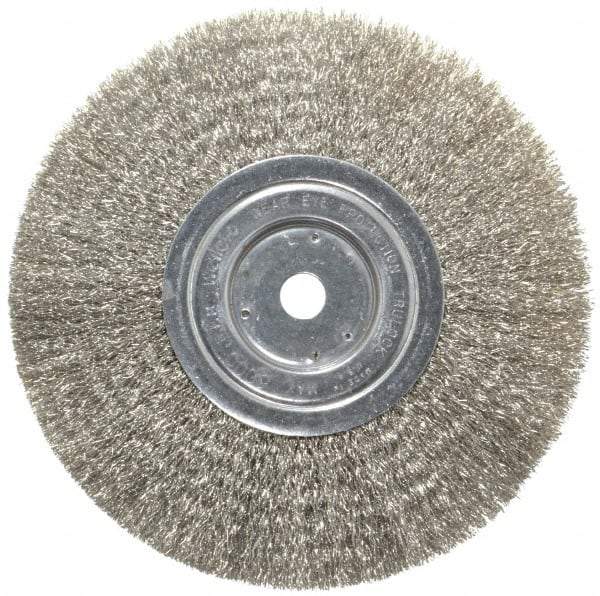 Weiler - 8" OD, 5/8" Arbor Hole, Crimped Stainless Steel Wheel Brush - 3/4" Face Width, 2-1/16" Trim Length, 0.0118" Filament Diam, 6,000 RPM - Exact Industrial Supply