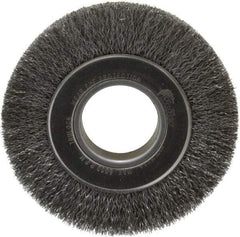 Weiler - 6" OD, 2" Arbor Hole, Crimped Steel Wheel Brush - 1" Face Width, 1-1/8" Trim Length, 0.0104" Filament Diam, 6,000 RPM - Exact Industrial Supply