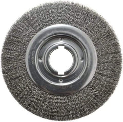 Weiler - 10" OD, 2" Arbor Hole, Crimped Steel Wheel Brush - 1-1/8" Face Width, 2" Trim Length, 0.014" Filament Diam, 3,600 RPM - Exact Industrial Supply