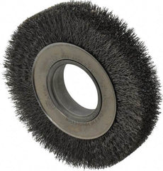 Weiler - 6" OD, 2" Arbor Hole, Crimped Steel Wheel Brush - 1-1/4" Face Width, 1-1/8" Trim Length, 0.0104" Filament Diam, 6,000 RPM - Exact Industrial Supply