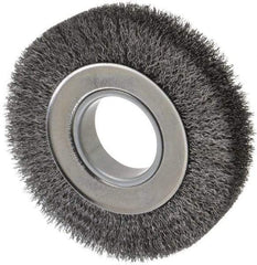 Weiler - 6" OD, 2" Arbor Hole, Crimped Steel Wheel Brush - 1-1/4" Face Width, 1-1/8" Trim Length, 0.0118" Filament Diam, 6,000 RPM - Exact Industrial Supply