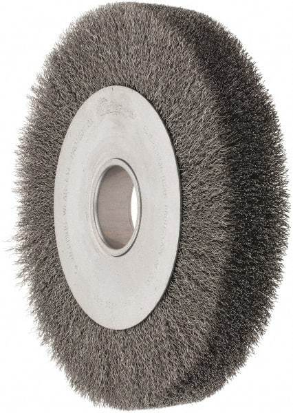 Weiler - 10" OD, 2" Arbor Hole, Crimped Steel Wheel Brush - 1-5/8" Face Width, 1-7/8" Trim Length, 0.0118" Filament Diam, 4,000 RPM - Exact Industrial Supply