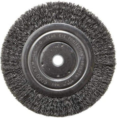 Weiler - 6" OD, 5/8" Arbor Hole, Crimped Steel Wheel Brush - 5/8" Face Width, 1-1/16" Trim Length, 0.014" Filament Diam, 6,000 RPM - Exact Industrial Supply