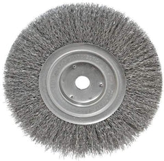 Weiler - 7" OD, 5/8" Arbor Hole, Crimped Steel Wheel Brush - 3/4" Face Width, 1-9/16" Trim Length, 0.014" Filament Diam, 6,000 RPM - Exact Industrial Supply