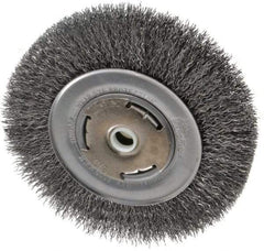 Weiler - 6" OD, 5/8" Arbor Hole, Crimped Steel Wheel Brush - 7/8" Face Width, 1-1/8" Trim Length, 0.014" Filament Diam, 6,000 RPM - Exact Industrial Supply