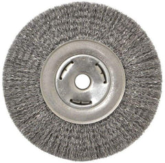Weiler - 7" OD, 5/8" Arbor Hole, Crimped Steel Wheel Brush - 7/8" Face Width, 1-5/8" Trim Length, 0.014" Filament Diam, 6,000 RPM - Exact Industrial Supply