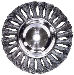 Weiler - 4" OD, M14x2.00 Arbor Hole, Knotted Steel Wheel Brush - 1/2" Face Width, 7/8" Trim Length, 0.014" Filament Diam, 20,000 RPM - Exact Industrial Supply
