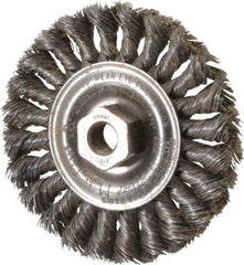 Weiler - 4" OD, 1/2-13 Arbor Hole, Knotted Steel Wheel Brush - 1/2" Face Width, 7/8" Trim Length, 0.014" Filament Diam, 20,000 RPM - Exact Industrial Supply