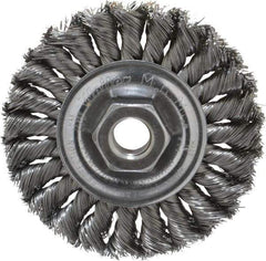 Weiler - 4" OD, 5/8-11 Arbor Hole, Knotted Steel Wheel Brush - 1/2" Face Width, 7/8" Trim Length, 0.014" Filament Diam, 20,000 RPM - Exact Industrial Supply