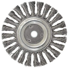 Weiler - 6" OD, 5/8" Arbor Hole, Knotted Steel Wheel Brush - 1/2" Face Width, 1-3/8" Trim Length, 0.014" Filament Diam, 9,000 RPM - Exact Industrial Supply