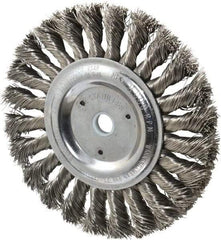 Weiler - 6" OD, 5/8" Arbor Hole, Knotted Stainless Steel Wheel Brush - 1/2" Face Width, 1-3/8" Trim Length, 0.016" Filament Diam, 9,000 RPM - Exact Industrial Supply
