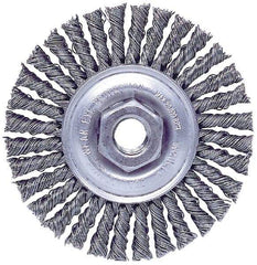 Weiler - 4" OD, M10x1.25 Arbor Hole, Knotted Stainless Steel Wheel Brush - 3/16" Face Width, 7/8" Trim Length, 0.02" Filament Diam, 20,000 RPM - Exact Industrial Supply