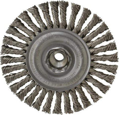 Weiler - 4" OD, 3/8-24 Arbor Hole, Knotted Stainless Steel Wheel Brush - 3/16" Face Width, 7/8" Trim Length, 0.02" Filament Diam, 20,000 RPM - Exact Industrial Supply