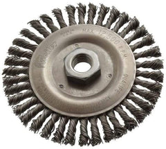 Weiler - 5" OD, 5/8-11 Arbor Hole, Knotted Steel Wheel Brush - 3/16" Face Width, 7/8" Trim Length, 0.02" Filament Diam, 12,500 RPM - Exact Industrial Supply