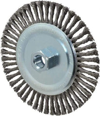 Weiler - 6" OD, 5/8-11 Arbor Hole, Knotted Steel Wheel Brush - 3/16" Face Width, 1-3/8" Trim Length, 0.02" Filament Diam, 12,500 RPM - Exact Industrial Supply
