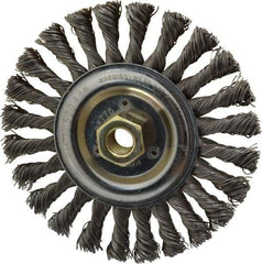 Weiler - 6" OD, 5/8-11 Arbor Hole, Knotted Steel Wheel Brush - 1/2" Face Width, 1-3/8" Trim Length, 0.023" Filament Diam, 12,500 RPM - Exact Industrial Supply