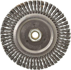 Weiler - 6" OD, 5/8-11 Arbor Hole, Knotted Steel Wheel Brush - 3/16" Face Width, 1-1/8" Trim Length, 0.02" Filament Diam, 12,500 RPM - Exact Industrial Supply