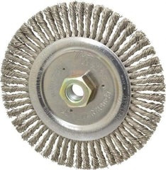 Weiler - 6" OD, 5/8-11 Arbor Hole, Knotted Stainless Steel Wheel Brush - 3/16" Face Width, 1-1/8" Trim Length, 0.02" Filament Diam, 12,500 RPM - Exact Industrial Supply