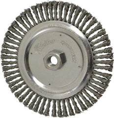 Weiler - 6-7/8" OD, 5/8-11 Arbor Hole, Knotted Steel Wheel Brush - 3/16" Face Width, 1-1/8" Trim Length, 0.02" Filament Diam, 9,000 RPM - Exact Industrial Supply