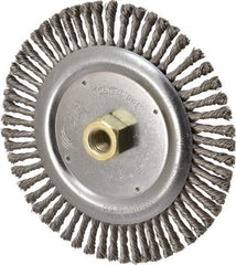 Weiler - 6-7/8" OD, 5/8-11 Arbor Hole, Knotted Stainless Steel Wheel Brush - 3/16" Face Width, 1-1/8" Trim Length, 0.02" Filament Diam, 9,000 RPM - Exact Industrial Supply