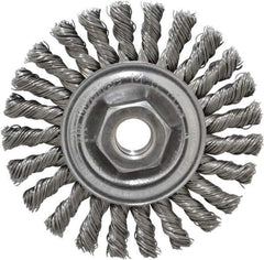 Weiler - 4" OD, 5/8-11 Arbor Hole, Knotted Steel Wheel Brush - 1/4" Face Width, 7/8" Trim Length, 0.02" Filament Diam, 20,000 RPM - Exact Industrial Supply