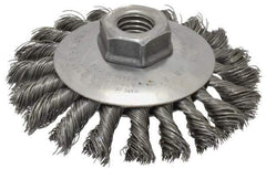 Weiler - 4" OD, 5/8-11 Arbor Hole, Knotted Steel Wheel Brush - 3/8" Face Width, 3/4" Trim Length, 0.014" Filament Diam, 12,500 RPM - Exact Industrial Supply