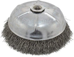 Weiler - 6" Diam, 5/8-11 Threaded Arbor, Steel Fill Cup Brush - 0.02 Wire Diam, 1-1/4" Trim Length, 6,600 Max RPM - Exact Industrial Supply