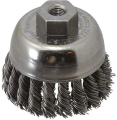 Weiler - 2-3/4" Diam, 3/8-24 Threaded Arbor, Steel Fill Cup Brush - 0.02 Wire Diam, 7/8" Trim Length, 14,000 Max RPM - Exact Industrial Supply