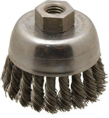 Weiler - 2-3/4" Diam, 1/2-13 Threaded Arbor, Steel Fill Cup Brush - 0.02 Wire Diam, 7/8" Trim Length, 14,000 Max RPM - Exact Industrial Supply