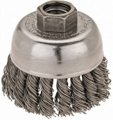 Weiler - 2-3/4" Diam, 5/8-11 Threaded Arbor, Steel Fill Cup Brush - 0.02 Wire Diam, 7/8" Trim Length, 14,000 Max RPM - Exact Industrial Supply