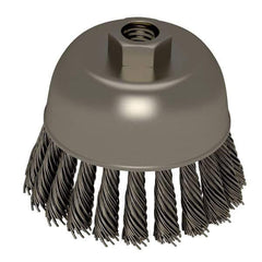 Weiler - 2-3/4" Diam, 5/8-11 Threaded Arbor, Stainless Steel Fill Cup Brush - 0.02 Wire Diam, 7/8" Trim Length, 14,000 Max RPM - Exact Industrial Supply