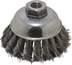 Weiler - 3-1/2" Diam, 5/8-11 Threaded Arbor, Steel Fill Cup Brush - 0.014 Wire Diam, 1-1/4" Trim Length, 9,000 Max RPM - Exact Industrial Supply