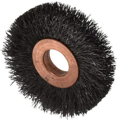 Weiler - 2" OD, 1/2" Arbor Hole, Crimped Steel Wheel Brush - 3/8" Face Width, 1/2" Trim Length, 0.008" Filament Diam, 20,000 RPM - Exact Industrial Supply