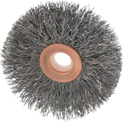 Weiler - 2-1/2" OD, 1/2" Arbor Hole, Crimped Steel Wheel Brush - 1/2" Face Width, 3/4" Trim Length, 0.0118" Filament Diam, 20,000 RPM - Exact Industrial Supply