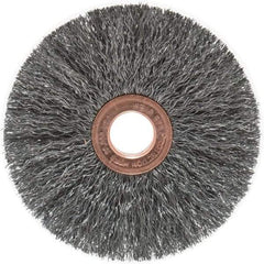 Weiler - 3" OD, 1/2" Arbor Hole, Crimped Steel Wheel Brush - 5/8" Face Width, 1" Trim Length, 0.008" Filament Diam, 20,000 RPM - Exact Industrial Supply