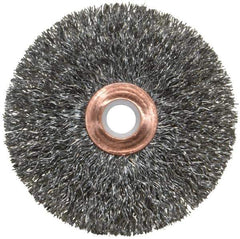 Weiler - 3" OD, 1/2" Arbor Hole, Crimped Steel Wheel Brush - 5/8" Face Width, 1" Trim Length, 0.0118" Filament Diam, 20,000 RPM - Exact Industrial Supply