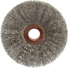 Weiler - 3" OD, 1/2" Arbor Hole, Crimped Stainless Steel Wheel Brush - 5/8" Face Width, 1" Trim Length, 0.006" Filament Diam, 20,000 RPM - Exact Industrial Supply
