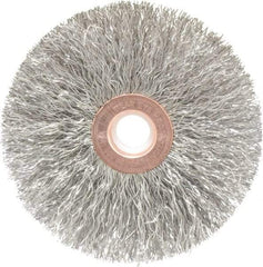 Weiler - 3" OD, 1/2" Arbor Hole, Crimped Stainless Steel Wheel Brush - 5/8" Face Width, 1" Trim Length, 0.0118" Filament Diam, 20,000 RPM - Exact Industrial Supply