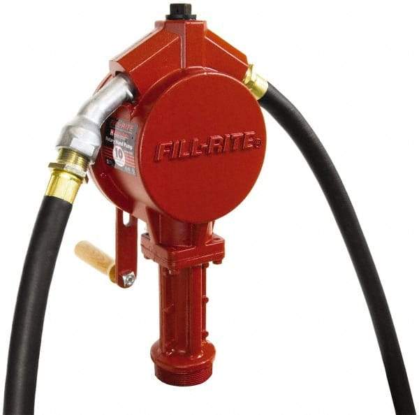 Tuthill - 3/4" Outlet, Cast Aluminum Hand Operated Rotary Pump - 12.8 oz per Stroke, 24" OAL, For Gasoline, Diesel Fuel, Lightweight Oil & Kerosene - Exact Industrial Supply