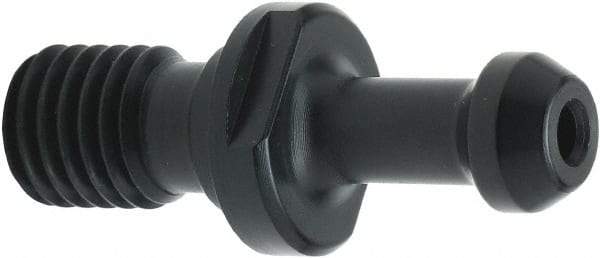Parlec - BT/A Style, BT40 Taper, M16x2 Thread, 45° Angle Radius, Standard Retention Knob - 2-1/4" OAL, 0.588" Knob Diam, 0.24" Flange Thickness, 1.265" from Knob to Flange, 0.669" Pilot Diam, 0.172" Coolant Hole, Through Coolant - Exact Industrial Supply