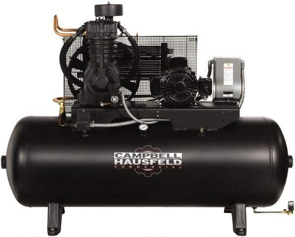 Campbell Hausfeld - 5 hp, 80 Gal Stationary Electric Horizontal Screw Air Compressor - Single Phase, 175 Max psi, 16.6 CFM, 230 Volt - Exact Industrial Supply