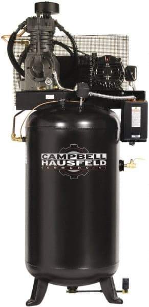 Campbell Hausfeld - 5 hp, 80 Gal Stationary Electric Vertical Air Compressor - Single Phase, 175 Max psi, 16.6 CFM, 230 Volt - Exact Industrial Supply