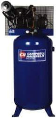 Campbell Hausfeld - 5 hp, 80 Gal Stationary Electric Vertical Air Compressor - Single Phase, 175 Max psi, 13.7 CFM, 230 Volt - Exact Industrial Supply