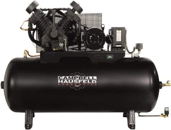 Campbell Hausfeld - 10 hp, 120 Gal Stationary Electric Horizontal Screw Air Compressor - Three Phase, 175 Max psi, 34.1 CFM, 208-230/460 Volt - Exact Industrial Supply