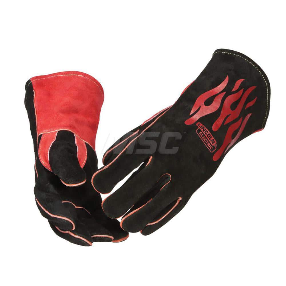 Welding Gloves: Size Large, Uncoated, Stick Welding Application Black & Red, Uncoated Coverage, Textured Grip