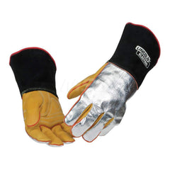 Welding Gloves: Size Large, Uncoated, MIG Welding Application Silver, Black & Yellow, Uncoated Coverage, Textured Grip