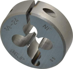 Made in USA - 3/8-16 UNC Thread, 1-1/2" Outside Diam High Speed Steel Round Die - 1/2" Thick, Right Hand Thread, Adjustable - Exact Industrial Supply