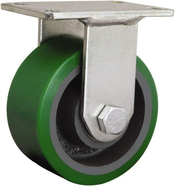 Hamilton - 8" Diam x 2-3/4" Wide, Iron Rigid Caster - 2,500 Lb Capacity, Top Plate Mount, 5-1/4" x 7-1/4" Plate, Straight Roller Bearing - Exact Industrial Supply